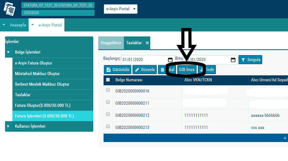 GİB Portaldan E-Arşiv Fatura Kesmek adım 6